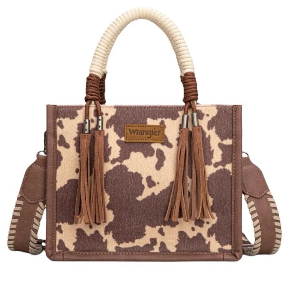 NWT Wrangler Cow Print Rope Handle Tote Crossbody Bag